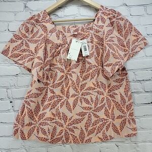 Ecothreads Top Womens Sz M Med Linen Blend Orange Peach Short Sleeve New W/Tags